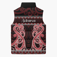 Kia Ora New Zealand Sleeveless Puffer Jacket Maori Language Week Whero Taniko Motif - Polynesian Pride