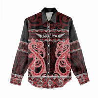 Kia Ora New Zealand Women Casual Shirt Maori Language Week Whero Taniko Motif - Polynesian Pride