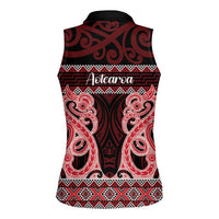 Kia Ora New Zealand Women Sleeveless Polo Shirt Maori Language Week Whero Taniko Motif - Polynesian Pride