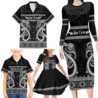 Kia Ora New Zealand Family Matching Long Sleeve Bodycon Dress and Hawaiian Shirt Maori Language Week Pango Taniko Motif - Polynesian Pride
