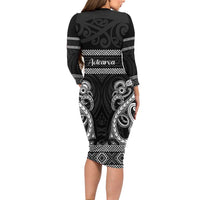 Kia Ora New Zealand Family Matching Long Sleeve Bodycon Dress and Hawaiian Shirt Maori Language Week Pango Taniko Motif - Polynesian Pride