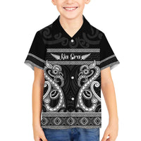 Kia Ora New Zealand Family Matching Off The Shoulder Long Sleeve Dress and Hawaiian Shirt Maori Language Week Pango Taniko Motif - Polynesian Pride