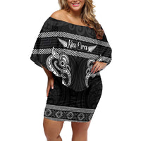 Kia Ora New Zealand Family Matching Off Shoulder Short Dress and Hawaiian Shirt Maori Language Week Pango Taniko Motif - Polynesian Pride