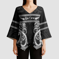 Kia Ora New Zealand Kimono Sleeve Blouse Maori Language Week Pango Taniko Motif - Polynesian Pride