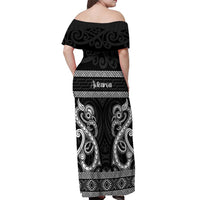 Kia Ora New Zealand Off Shoulder Maxi Dress Maori Language Week Pango Taniko Motif - Polynesian Pride
