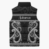 Kia Ora New Zealand Sleeveless Puffer Jacket Maori Language Week Pango Taniko Motif - Polynesian Pride