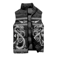 Kia Ora New Zealand Sleeveless Puffer Jacket Maori Language Week Pango Taniko Motif - Polynesian Pride