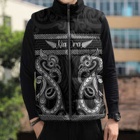 Kia Ora New Zealand Sleeveless Puffer Jacket Maori Language Week Pango Taniko Motif - Polynesian Pride