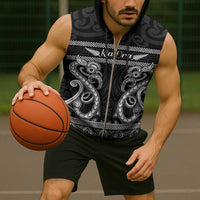 Kia Ora New Zealand Sleeveless Zip Hoodie Maori Language Week Pango Taniko Motif - Polynesian Pride