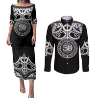 Kia Kaha Te Reo Maori New Zealand Couples Matching Puletasi and Long Sleeve Button Shirt 50th Anniversary Ake Ake Ake - Polynesian Pride