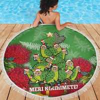 Kakapo New Zealand Christmas Beach Blanket Meri Kirihimete Pohutukawa - Green Color