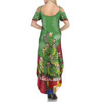 Kakapo New Zealand Christmas Summer Maxi Dress Meri Kirihimete Pohutukawa - Green Color LT14 - Polynesian Pride