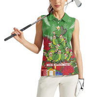 Kakapo New Zealand Christmas Women Sleeveless Polo Shirt Meri Kirihimete Pohutukawa - Green Color
