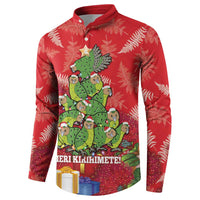 Kakapo New Zealand Christmas Button Sweatshirt Meri Kirihimete Pohutukawa - Red Color