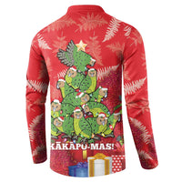 Kakapo New Zealand Christmas Button Sweatshirt Meri Kirihimete Pohutukawa - Red Color