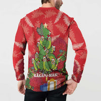 Kakapo New Zealand Christmas Button Sweatshirt Meri Kirihimete Pohutukawa - Red Color