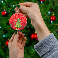 Kakapo New Zealand Christmas Ceramic Ornament Meri Kirihimete Pohutukawa - Red Color