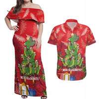 Kakapo New Zealand Christmas Couples Matching Off Shoulder Maxi Dress and Hawaiian Shirt Meri Kirihimete Pohutukawa - Red Color LT14 Red - Polynesian Pride