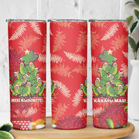 Kakapo New Zealand Christmas Skinny Tumbler Meri Kirihimete Pohutukawa - Red Color LT14 - Polynesian Pride