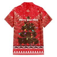 Kiwi New Zealand Christmas Family Matching Off Shoulder Short Dress and Hawaiian Shirt Meri Kirihimete Silver Fern - Red Color LT14 - Polynesian Pride