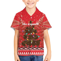 Kiwi New Zealand Christmas Family Matching Off Shoulder Short Dress and Hawaiian Shirt Meri Kirihimete Silver Fern - Red Color LT14 Son's Shirt Red - Polynesian Pride