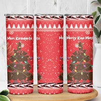 Kiwi New Zealand Christmas Skinny Tumbler Meri Kirihimete Silver Fern - Red Color LT14 - Polynesian Pride