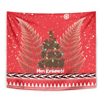 Kiwi New Zealand Christmas Tapestry Meri Kirihimete Silver Fern - Red Color