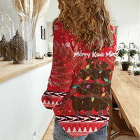Kiwi New Zealand Christmas Women Casual Shirt Meri Kirihimete Silver Fern - Red Color LT14 - Polynesian Pride