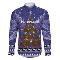 Kiwi New Zealand Christmas Family Matching Long Sleeve Bodycon Dress and Hawaiian Shirt Meri Kirihimete Silver Fern - Blue Color
