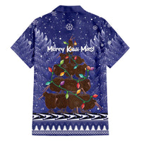 Kiwi New Zealand Christmas Family Matching Off Shoulder Maxi Dress and Hawaiian Shirt Meri Kirihimete Silver Fern - Blue Color LT14 - Polynesian Pride