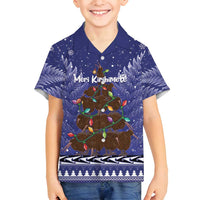 Kiwi New Zealand Christmas Family Matching Off Shoulder Maxi Dress and Hawaiian Shirt Meri Kirihimete Silver Fern - Blue Color LT14 Son's Shirt Blue - Polynesian Pride