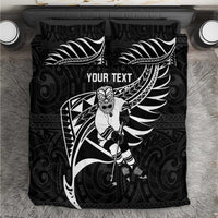 Custom Aotearoa Ice Hockey Bedding Set NZ Tiki Mascot - Maori Pattern