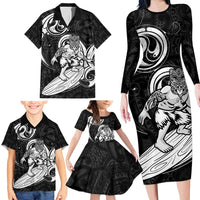 Personalised New Zealand Surfing Family Matching Long Sleeve Bodycon Dress and Hawaiian Shirt Aotearoa Maori Tiki Haka LT14 - Polynesian Pride