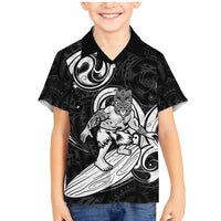 Personalised New Zealand Surfing Family Matching Mermaid Dress and Hawaiian Shirt Aotearoa Maori Tiki Haka LT14 Son's Shirt Black - Polynesian Pride