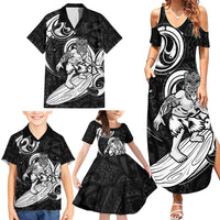 Personalised New Zealand Surfing Family Matching Summer Maxi Dress and Hawaiian Shirt Aotearoa Maori Tiki Haka LT14 - Polynesian Pride