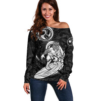 Personalised New Zealand Surfing Off Shoulder Sweater Aotearoa Maori Tiki Haka