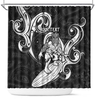 Personalised New Zealand Surfing Shower Curtain Aotearoa Maori Tiki Haka LT14 Black - Polynesian Pride