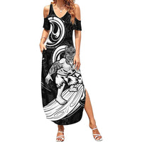 Personalised New Zealand Surfing Summer Maxi Dress Aotearoa Maori Tiki Haka LT14 Women Black - Polynesian Pride