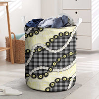 Black Palaka Hawaii Laundry Basket Kukui Nut Pikake Lei Hawaiian Tapa Pattern - Polynesian Pride