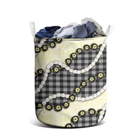 Black Palaka Hawaii Laundry Basket Kukui Nut Pikake Lei Hawaiian Tapa Pattern - Polynesian Pride