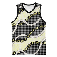 Black Palaka Hawaii Basketball Jersey Kukui Nut Pikake Lei Hawaiian Tapa Pattern - Polynesian Pride