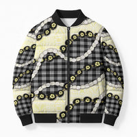 Black Palaka Hawaii Bomber Puffer Jacket Kukui Nut Pikake Lei Hawaiian Tapa Pattern - Polynesian Pride
