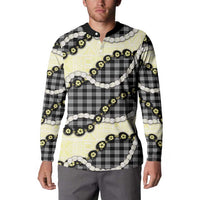 Black Palaka Hawaii Button Sweatshirt Kukui Nut Pikake Lei Hawaiian Tapa Pattern - Polynesian Pride