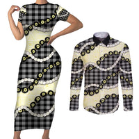 Black Palaka Hawaii Couples Matching Short Sleeve Bodycon Dress and Long Sleeve Button Shirt Kukui Nut Pikake Lei Hawaiian Tapa Pattern LT14 Black - Polynesian Pride