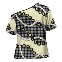 Black Palaka Hawaii Cross Shoulder Shirt Kukui Nut Pikake Lei Hawaiian Tapa Pattern LT14 - Polynesian Pride