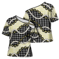 Black Palaka Hawaii Cross Shoulder Shirt Kukui Nut Pikake Lei Hawaiian Tapa Pattern LT14 - Polynesian Pride