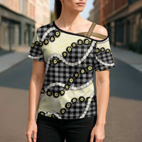 Black Palaka Hawaii Cross Shoulder Shirt Kukui Nut Pikake Lei Hawaiian Tapa Pattern LT14 - Polynesian Pride