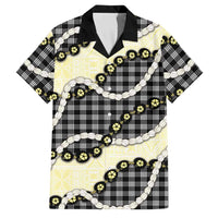 Black Palaka Hawaii Family Matching Off Shoulder Short Dress and Hawaiian Shirt Kukui Nut Pikake Lei Hawaiian Tapa Pattern - Polynesian Pride