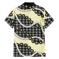 Black Palaka Hawaii Family Matching Off Shoulder Short Dress and Hawaiian Shirt Kukui Nut Pikake Lei Hawaiian Tapa Pattern - Polynesian Pride