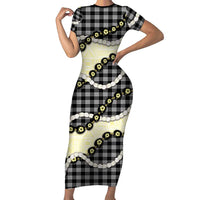 Black Palaka Hawaii Family Matching Short Sleeve Bodycon Dress and Hawaiian Shirt Kukui Nut Pikake Lei Hawaiian Tapa Pattern - Polynesian Pride